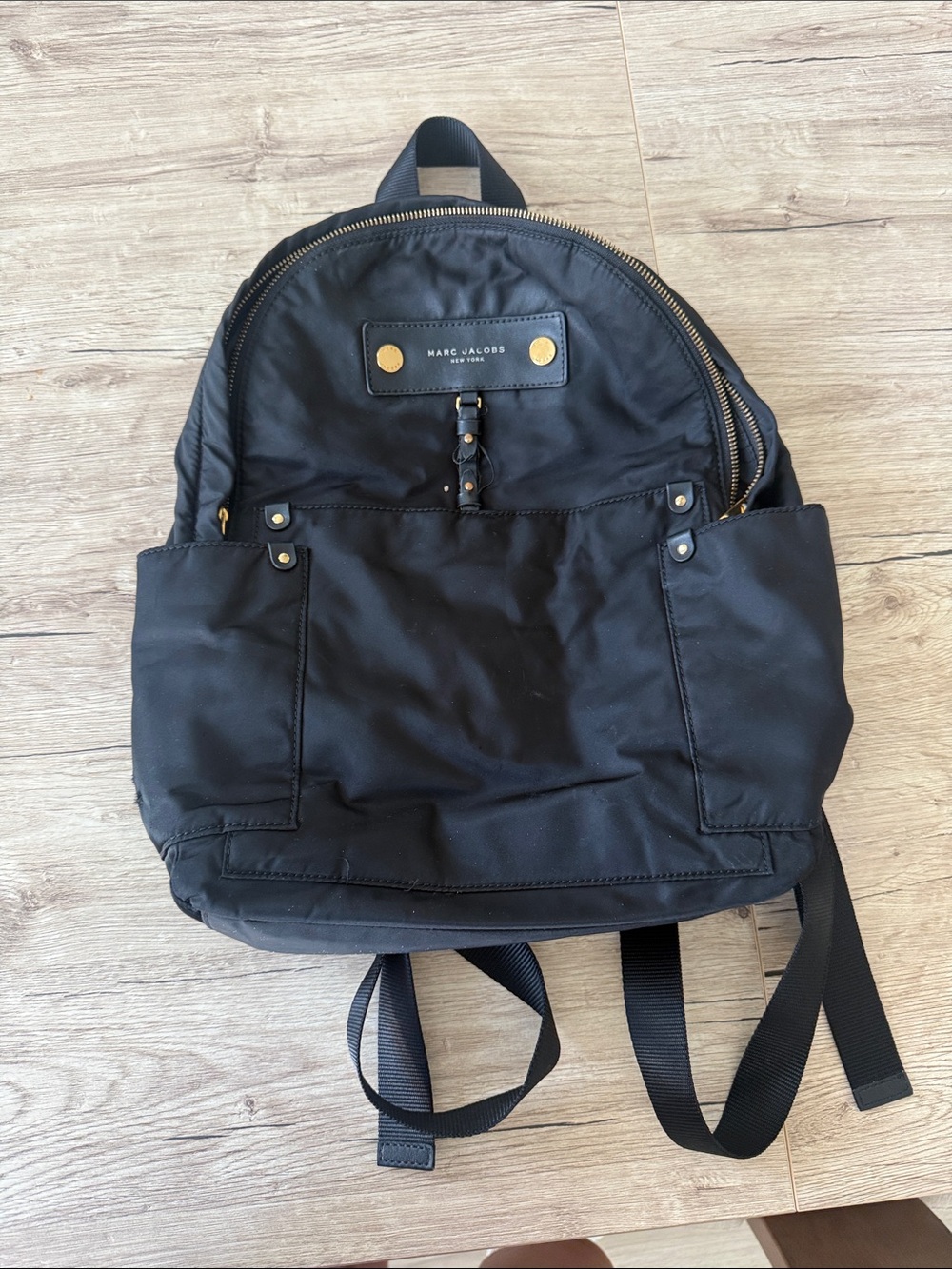 Marc Jacobs Black Nylon Backpack with Gold Hardware